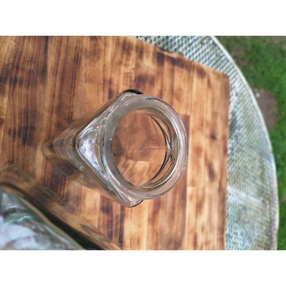 Vintage 1 Triangular 2‎ Square Thick Green Clear Glass Flower Vase Kitchen Jars